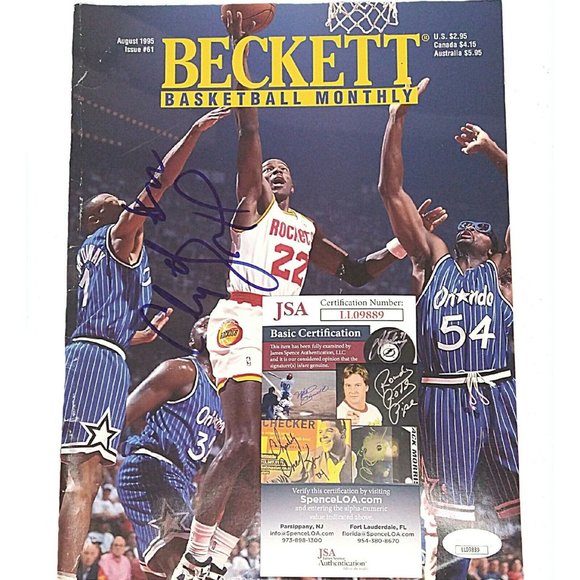 Clyde Drexler Rockets Signed NBA Basketball Beckett Guide Magazine JSA Autograph - Picture 1 of 4